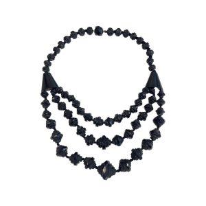 Carved Whitby Jet Graduated Three Tiered Necklace