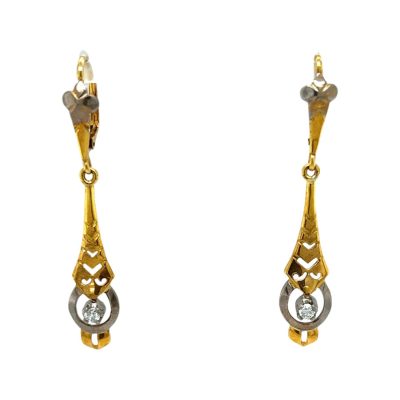 Art Deco 18ct Yellow & White Gold Diamond Drop Earrings