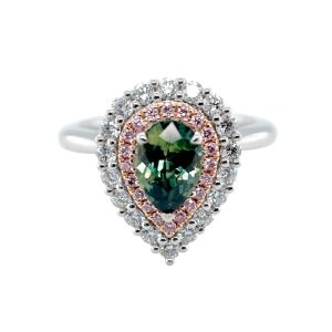 Exquisite Australian Green Sapphire & Pink Argyle Diamond Ring