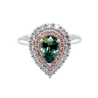 Exquisite Australian Green Sapphire and Pink Diamond Ring