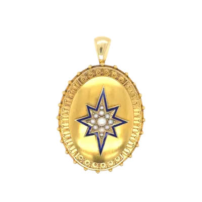 Victorian 15ct Yellow Gold Enamel and Seed Pearl Locket