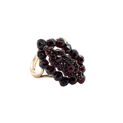 Victorian 9ct Rose Gold Bohemian Garnet Marquise Shaped Ring