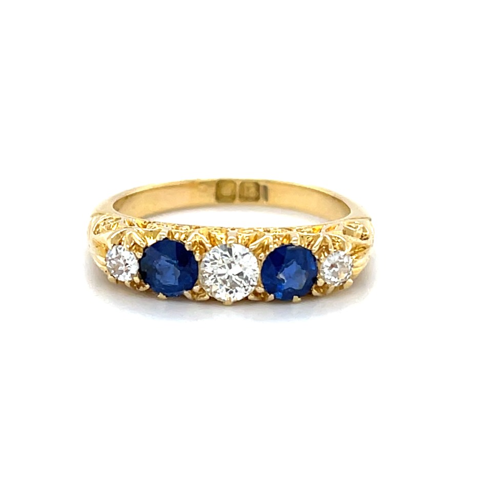 Victorian Handmade 18ct Yellow Gold Sapphire and Diamond Half Hoop Ring ...