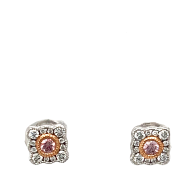 Australian Pink Diamond square set cluster earrings