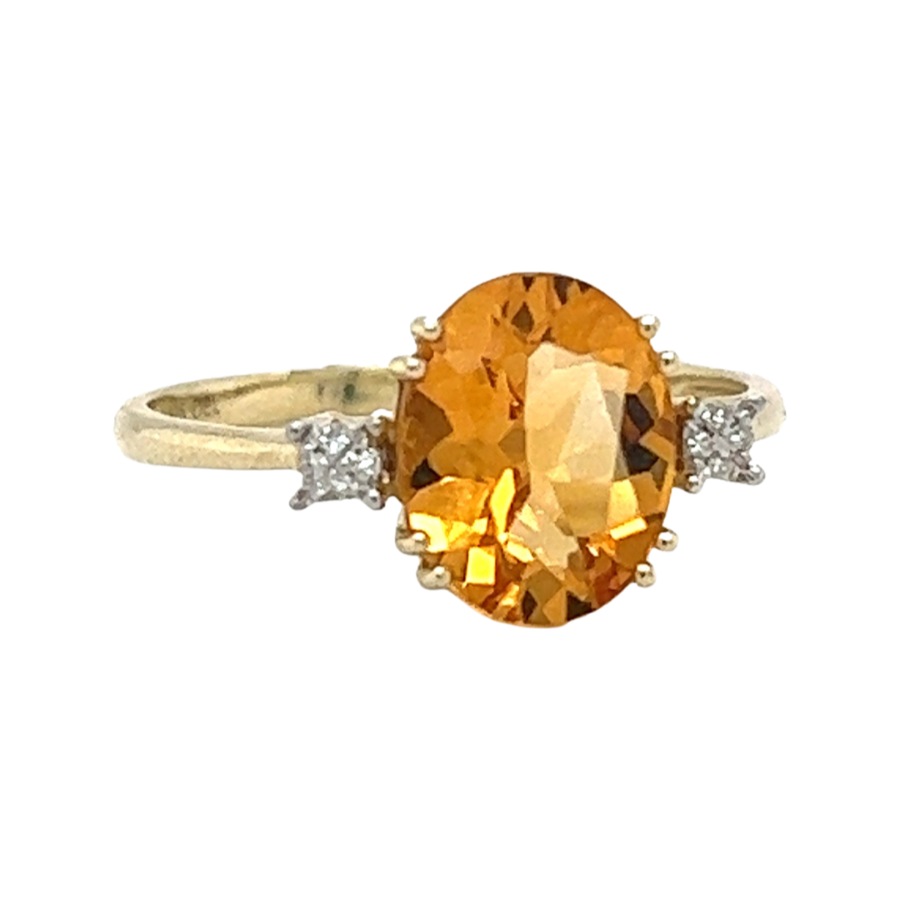 9ct Yellow Gold Oval Citrine & Diamond Ring - Avenue J Jewellery ...