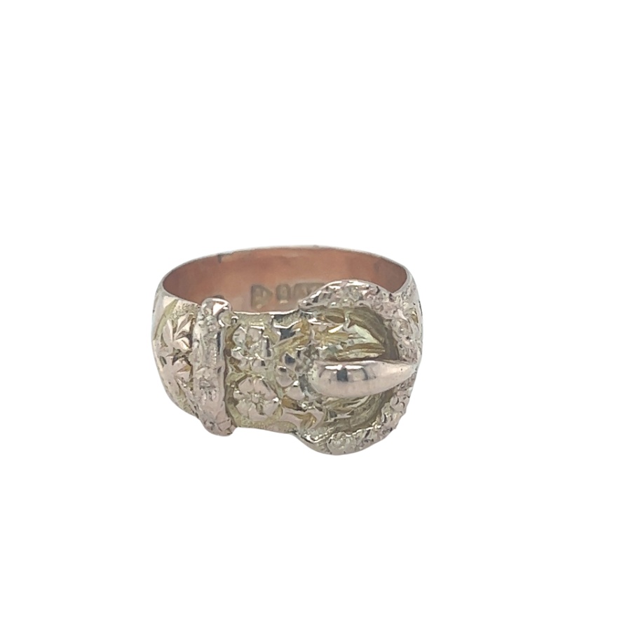 Edwardian Handmade 9ct Rose Gold Hand Engraved Buckle Ring Chester 1913 ...