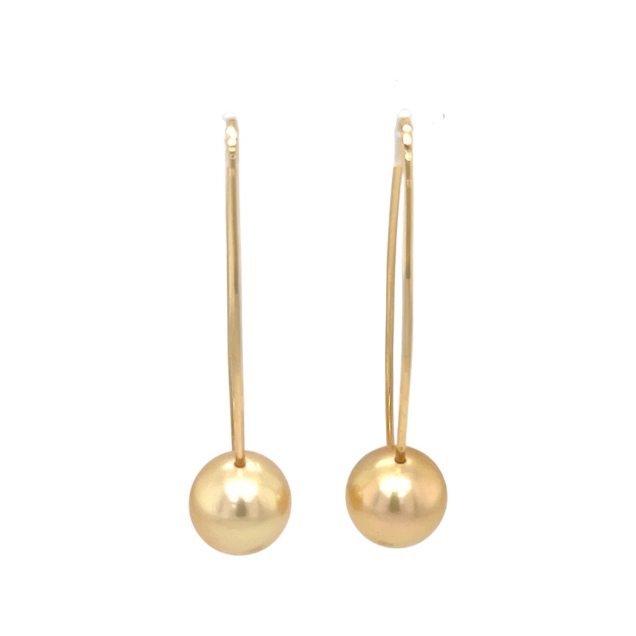 18ct Yellow Gold 11mm Round Golden South Sea Pearl on angular gold wire ...