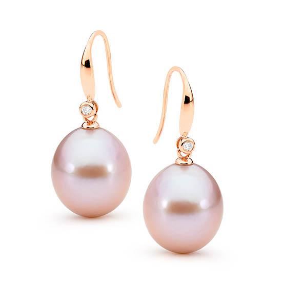 9ct Rose Gold Natural Pink 13mm Freshwater Pearl & Diamond Shepherd ...