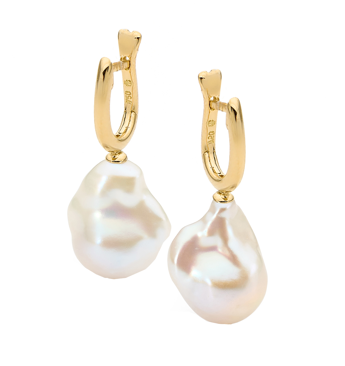 9ct Yellow Gold 13mm White Baroque Freshwater Pearl Huggie Earrings ...