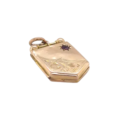 Edwardian 9ct Gold Shield Locket Set with Ruby