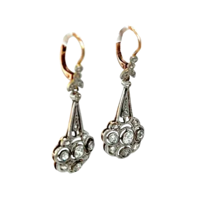 Handmade 18ct Rose Gold & White Gold Art Deco Diamond Earrings - Image 4