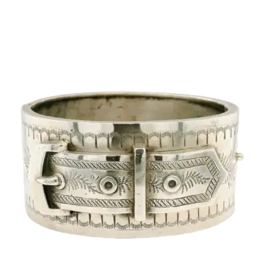 Victorian Sterling Silver Wide Buckle Bangle c1890