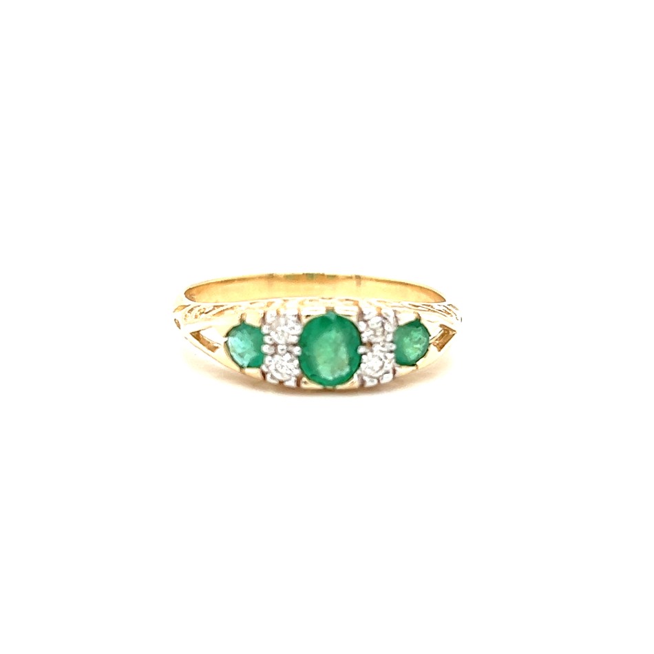 9ct Yellow Gold Emerald & Diamond Victorian 1/2 Hoop style Ring ...