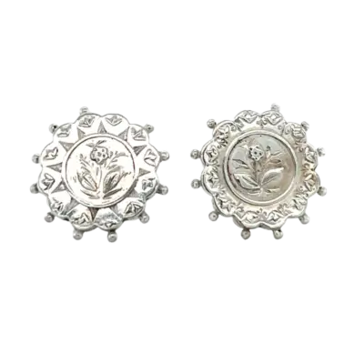 Victorian Round Silver Floral Engraved Studs - Image 2
