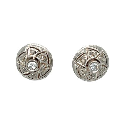 Art Deco Handmade Diamond Circular Stud Earrings