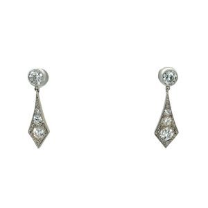 Art Deco Platinum & 18 Ct Yellow Gold Diamond Drop Earrings