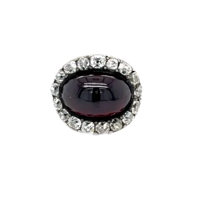 12ct Gold Georgian Cabochon Garnet and Diamond Ring