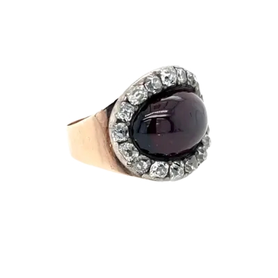 12ct Gold Georgian Cabochon Garnet and Diamond Ring - Image 3