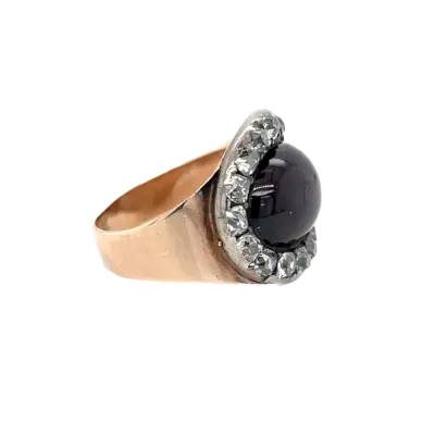 12ct Gold Georgian Cabochon Garnet and Diamond Ring - Image 2
