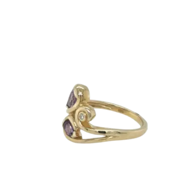9ct Yellow Gold Unique Amethyst and Diamond Swirl Ring - Image 3