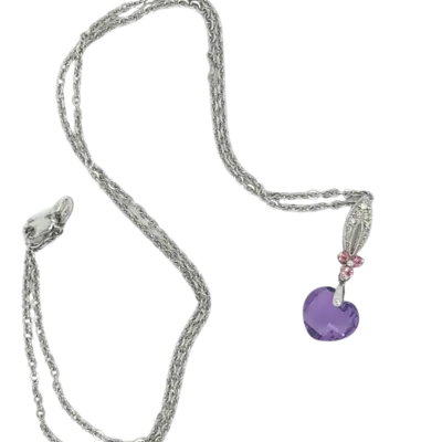 9ct White Gold Amethyst and Pink Tourmaline with Diamond Pendant - Image 2