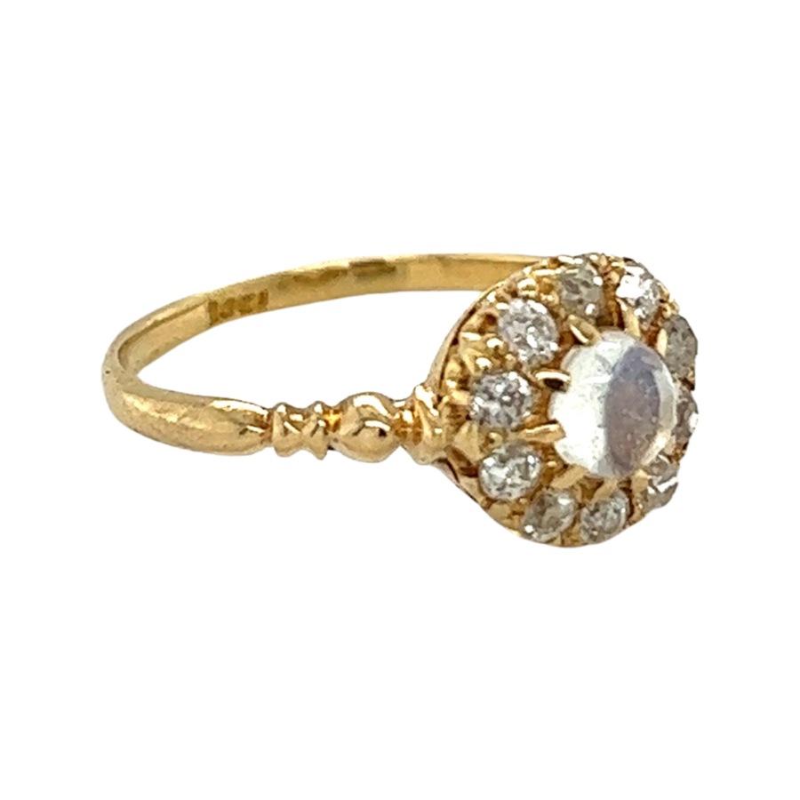 Moonstone and Diamond cluster ring- Set in 18ct Yellow Gold - Avenue J ...