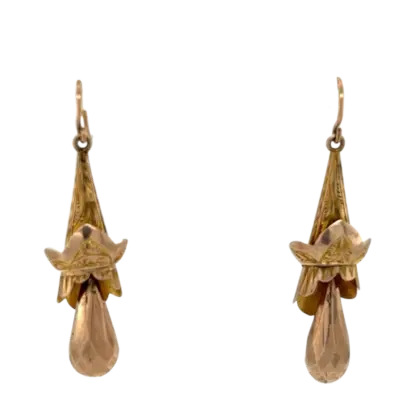 Victorian 9ct Rose Gold Fuchsia Drop Earrings