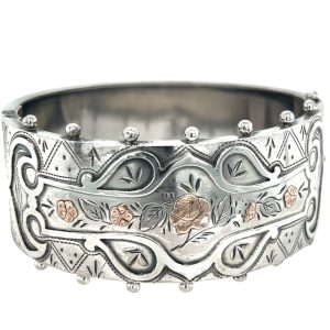 Sterling Silver Victorian Bangle with Flower Design