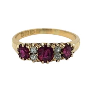 Victorian 18ct Yellow Gold Ruby and Diamond Half Hoop Ring