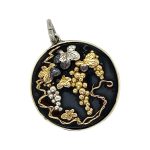 Round Shakudo Grape Design silver and gold Pendant