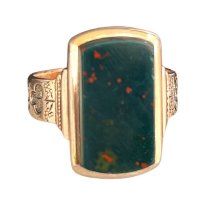 Rectangular Bloodstone Ring with Floral Engraving