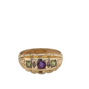 Edwardian Suffragette Ring with Diamond Amethyst and Peridot