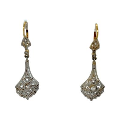 Art Deco Platinum and 15ct Gold Diamond Drop Earrings