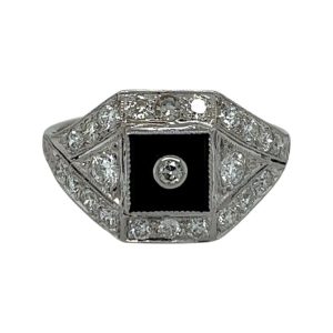 Art Décor Platinum Diamond and Onyx Ring
