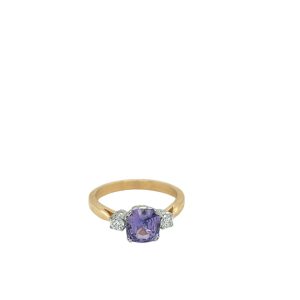 Handmade Natural Un-heated Violet Ceylon Sapphire and Diamond Ring