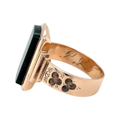 Rectangular Bloodstone Ring with Floral Engraving - Image 2