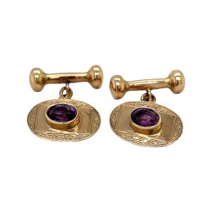 Victorian 9ct Rose Gold Oval Amethyst Set Cuff Links