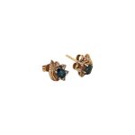 Leaf design Oval Teal Sapphire & diamond Stud Earrings
