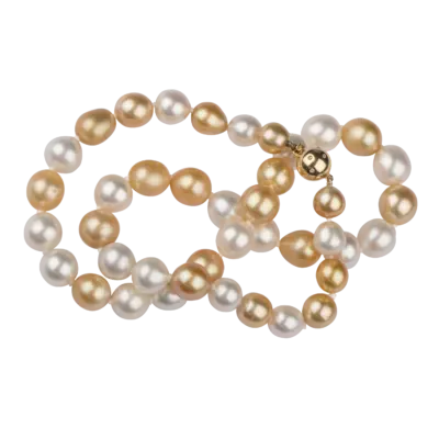 White and Golden South Sea Pearl Necklace 9-11mm with 18ct YG Diamond Set Ball Clasp - Image 3