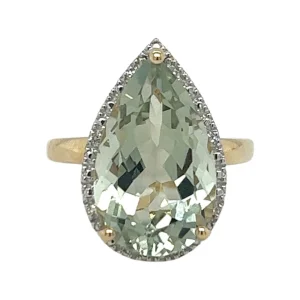 Teardrop Green Amethyst and Diamond Ring