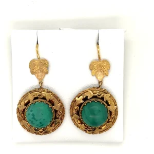 Malachite Earrings with folate and leaf detailing