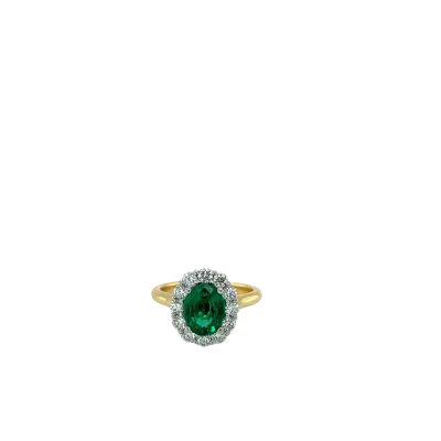 Natural Zambian Emerald and Diamond Cluster Ring