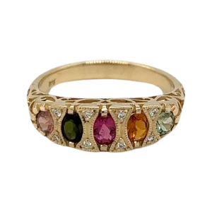 Mixed Tourmaline and Diamond 1/2 hoop style Ring