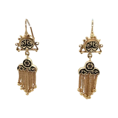 Victorian Handmade Enamel Tassel Etruscan revival Earrings