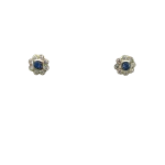 Round Ceylonese Sapphire and Diamonds Cluster Earrings