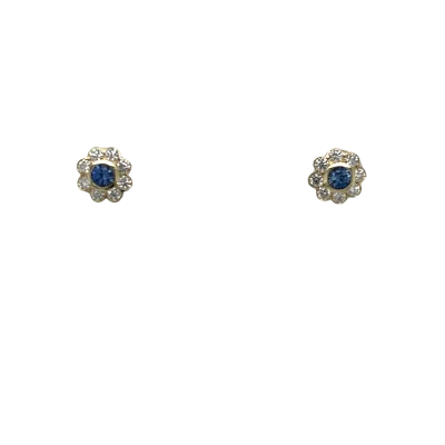 Round Ceylonese Sapphire and Diamonds Cluster Earrings
