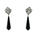 Art Deco Briolette Onyx and Diamond Drop Earrings