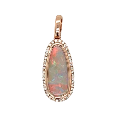 14ct Rose Gold Opal and Diamond Pedant