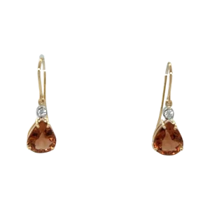 Handmade Earrings with Pear cut Bronze Topaz & diamond