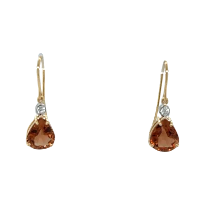 Handmade Earrings with Pear cut Bronze Topaz & diamond